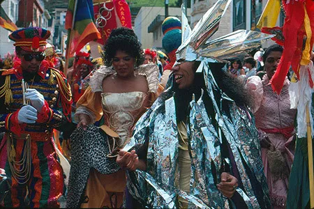 Historic photo with people wearing Carnaval costumes